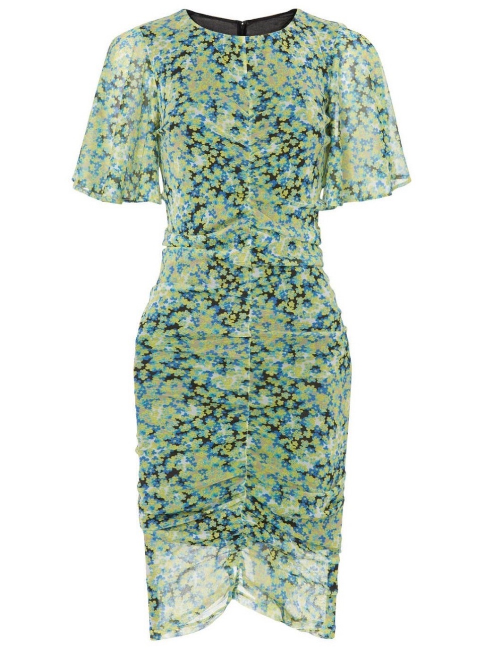 Green Floral Ruched Midi Dress